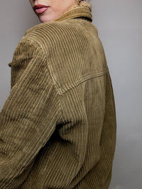 Blouson en velours cotelé doublé kaki M vintage