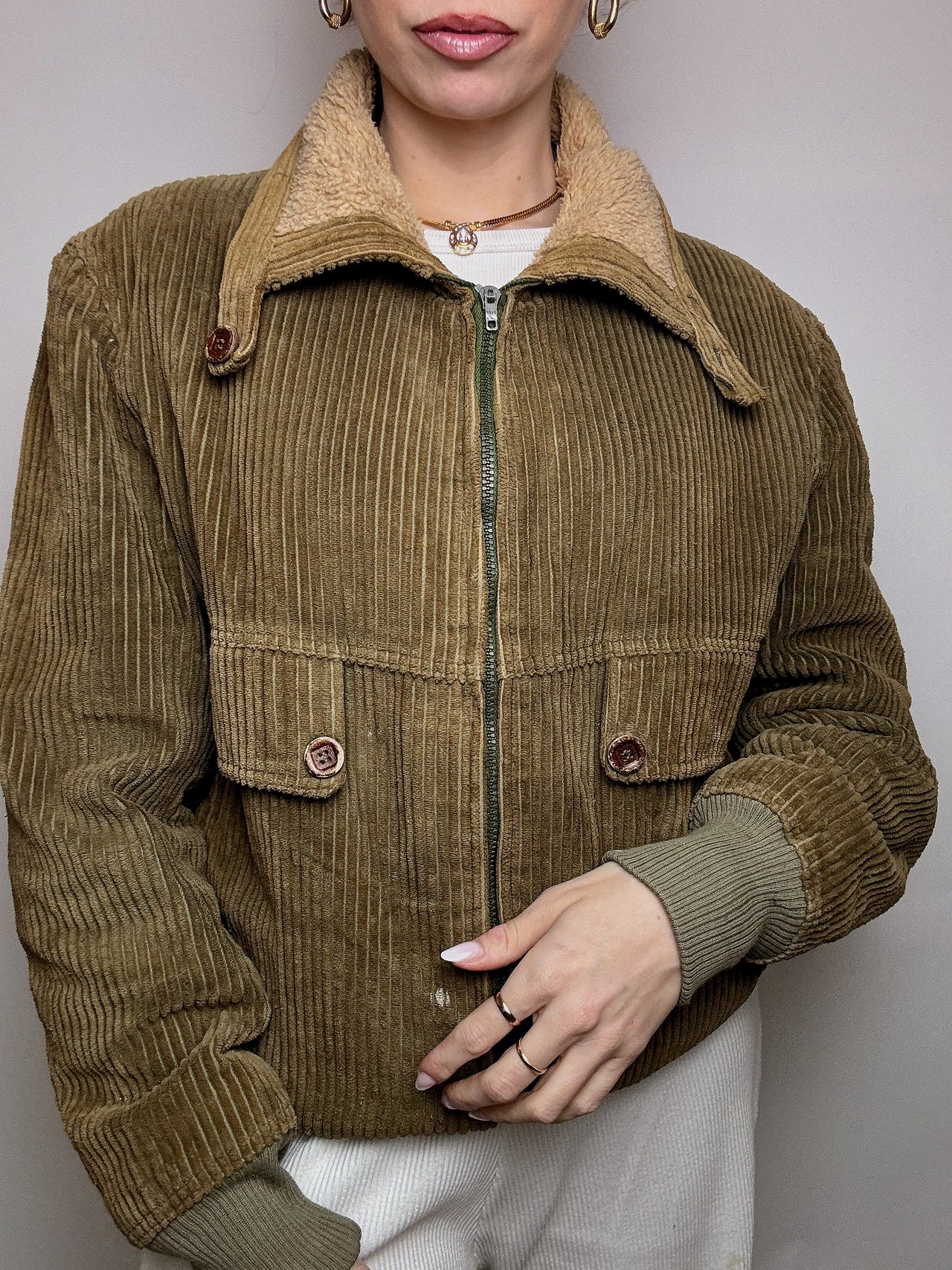 Vintage M khaki gefütterte Cordjacke 