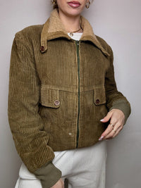 Blouson en velours cotelé doublé kaki M vintage