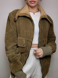 Blouson en velours cotelé doublé kaki M vintage
