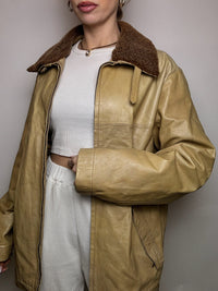 Vintage beige Lederjacke mit Kragen L 