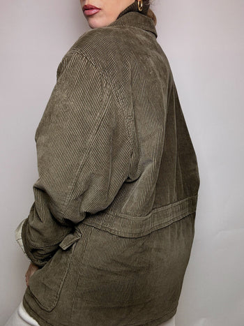 Vintage XL Khakijacke mit abnehmbarem Kragen 