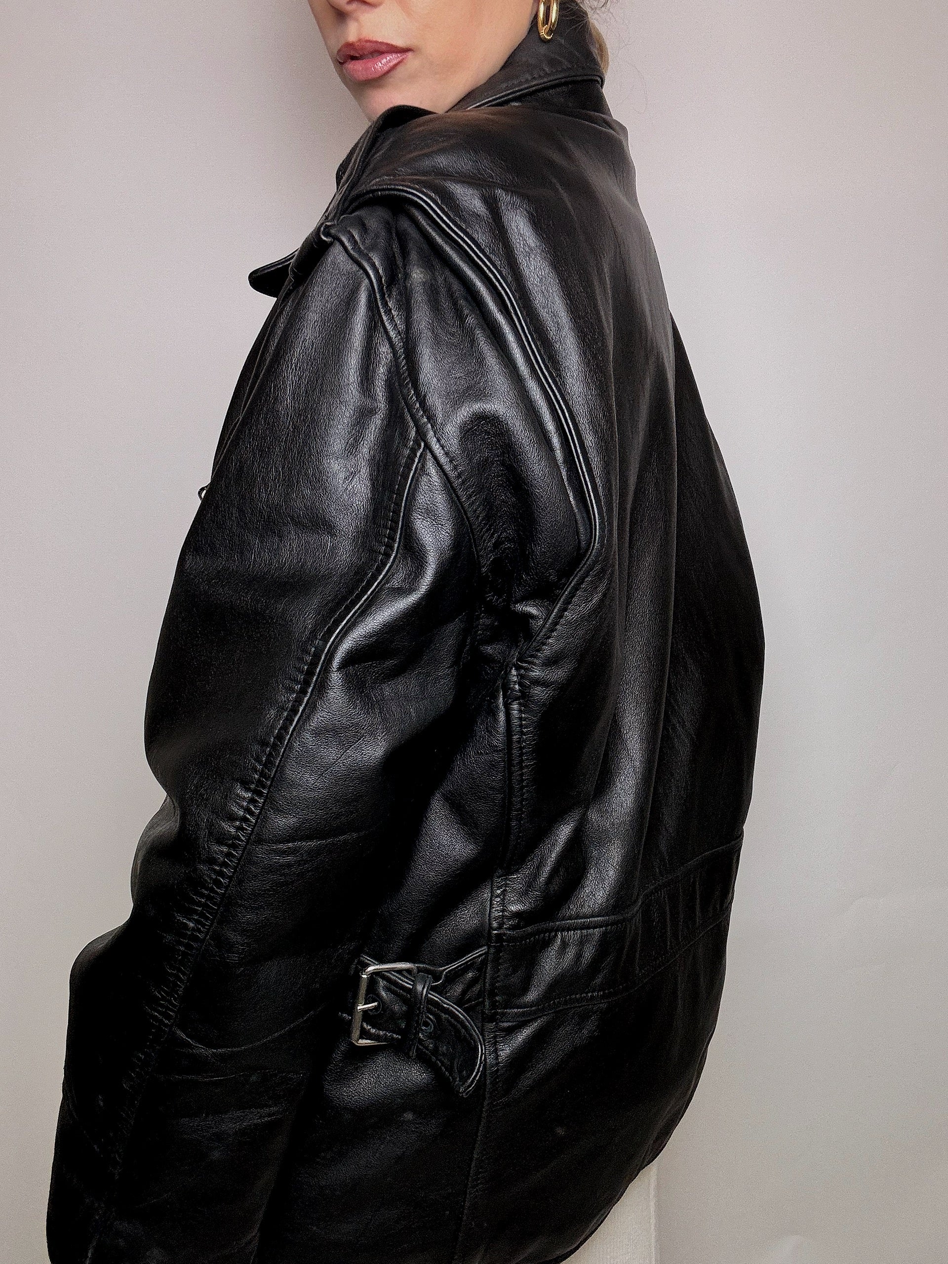 Veste en cuir noire droite VERRA PELLE XL vintage