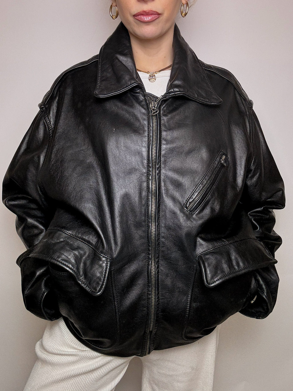 VERRA PELLE XL Vintage gerade schwarze Lederjacke