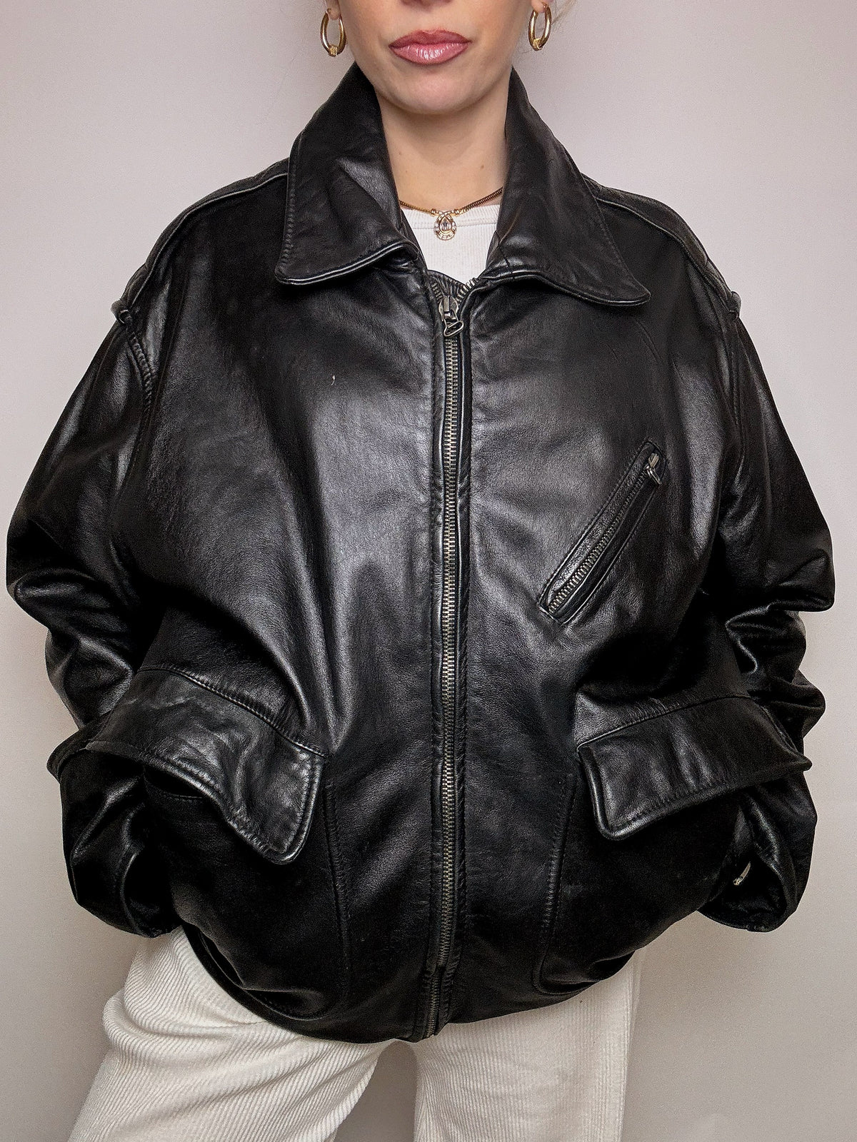Veste en cuir noire droite VERRA PELLE XL vintage