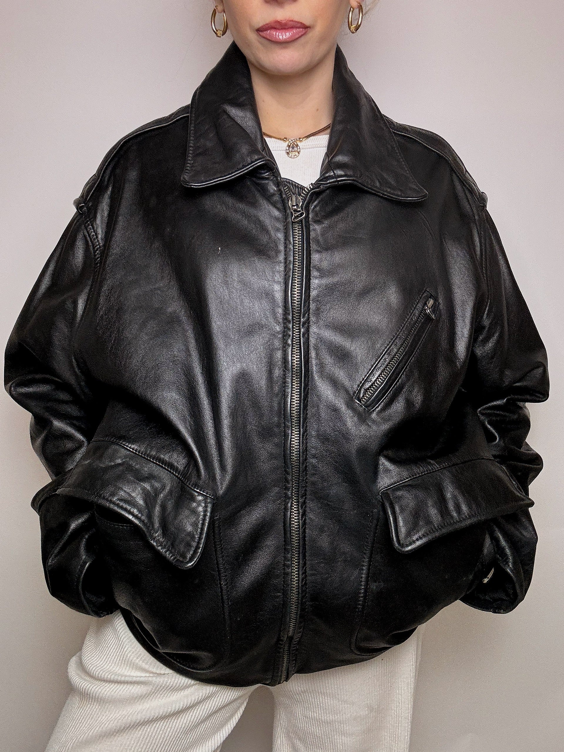 VERRA PELLE XL Vintage gerade schwarze Lederjacke