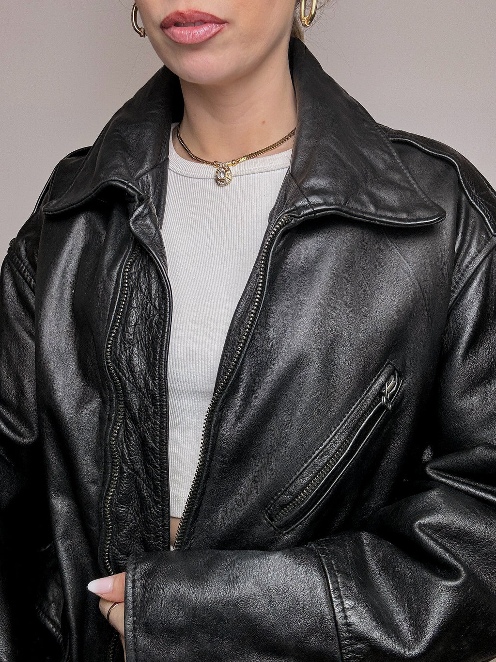 VERRA PELLE XL Vintage gerade schwarze Lederjacke