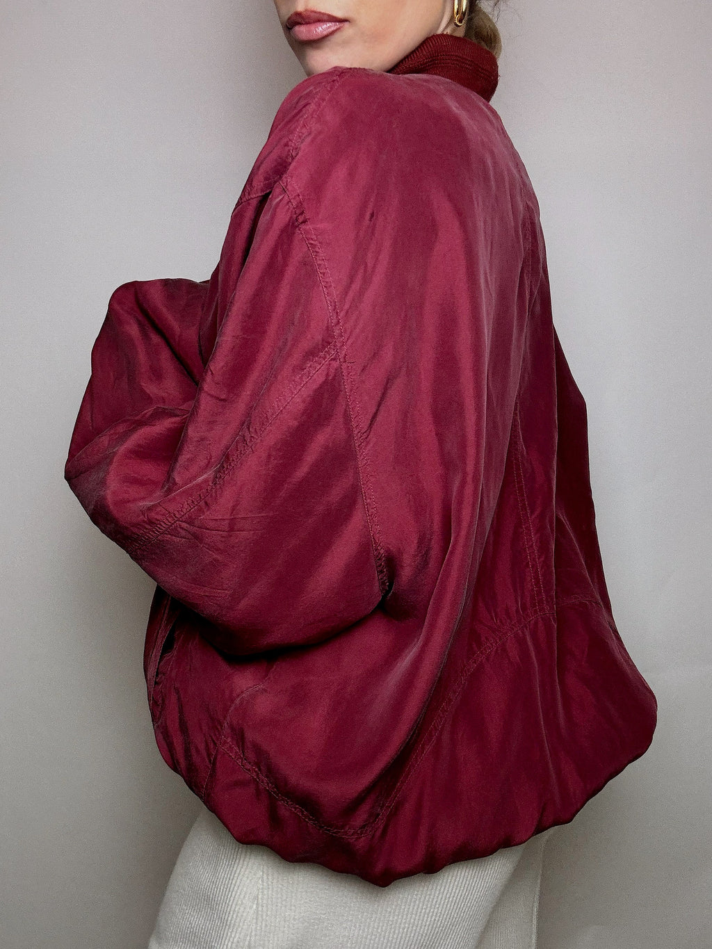 Vintage L/XL burgundy silk jacket