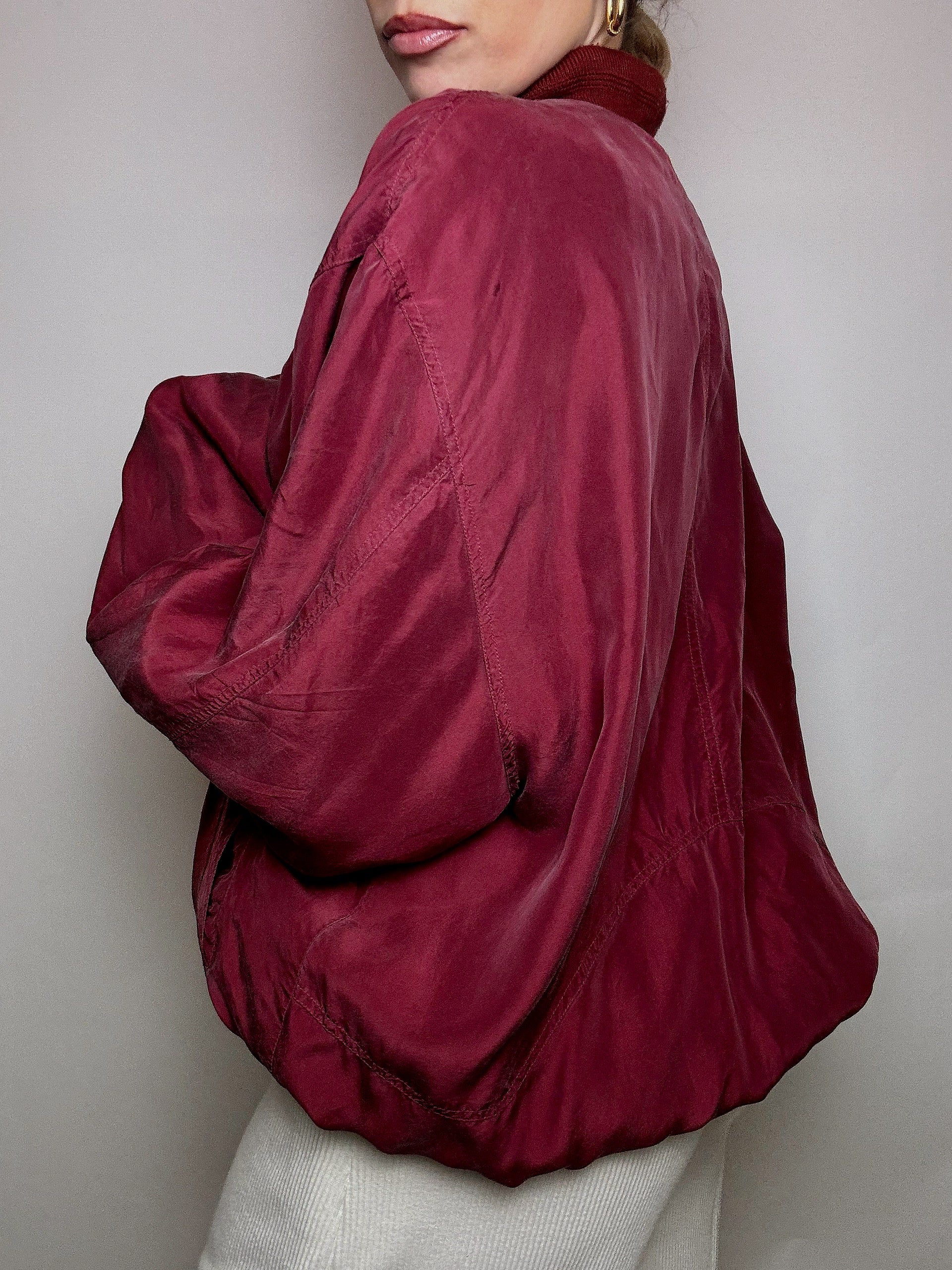Vintage L/XL burgundy silk jacket