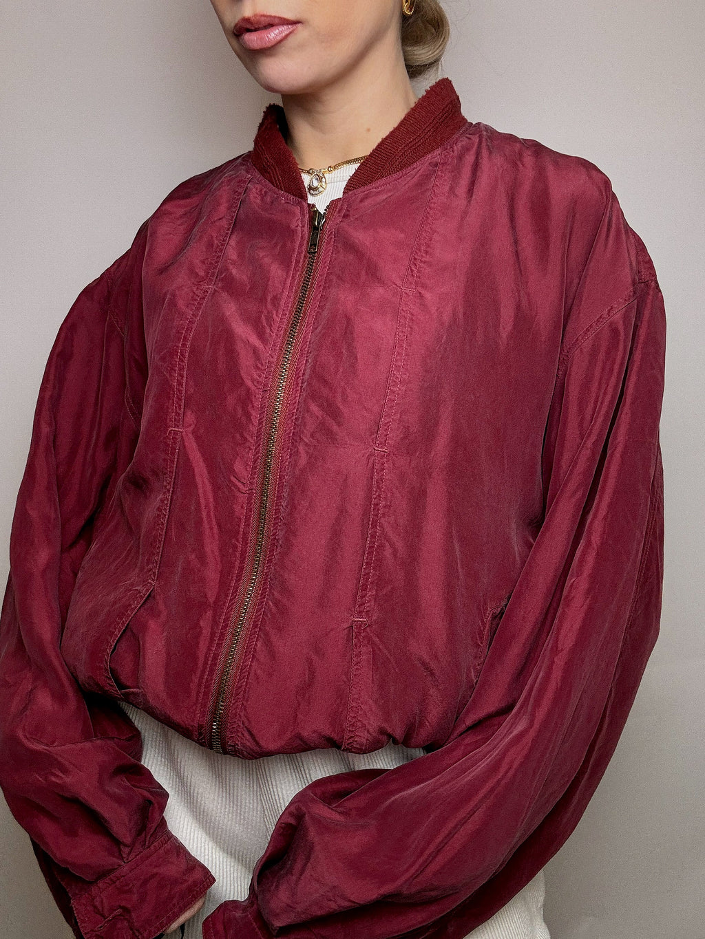 Vintage L/XL burgundy silk jacket