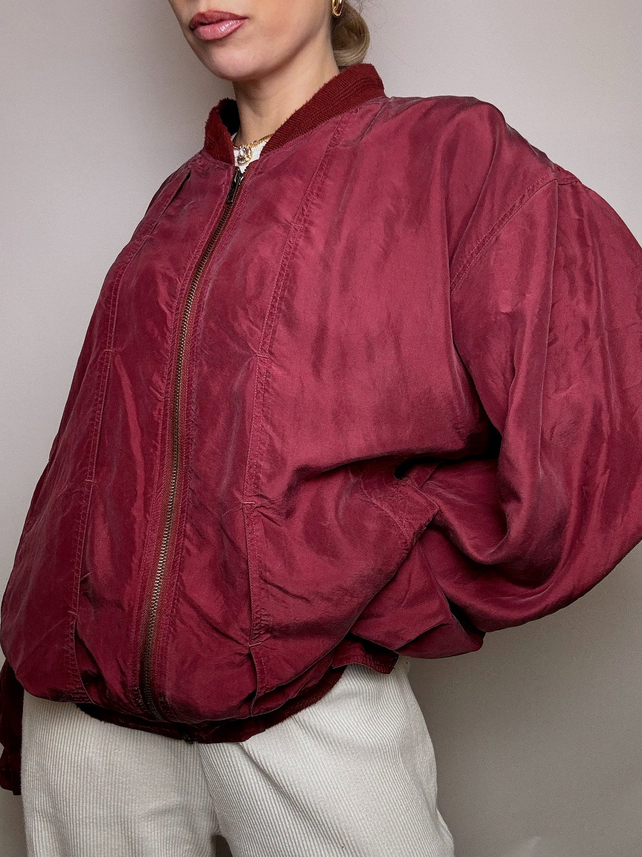 Blouson en soie bordeaux L/XL vintage