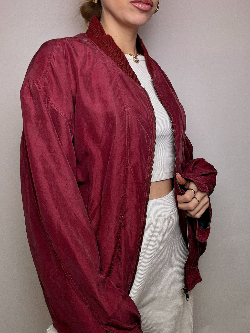Vintage L/XL burgundy silk jacket