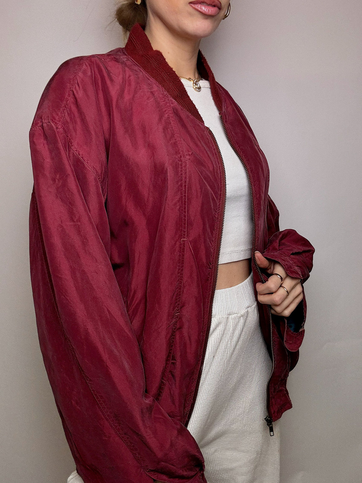 Vintage L/XL burgundy silk jacket