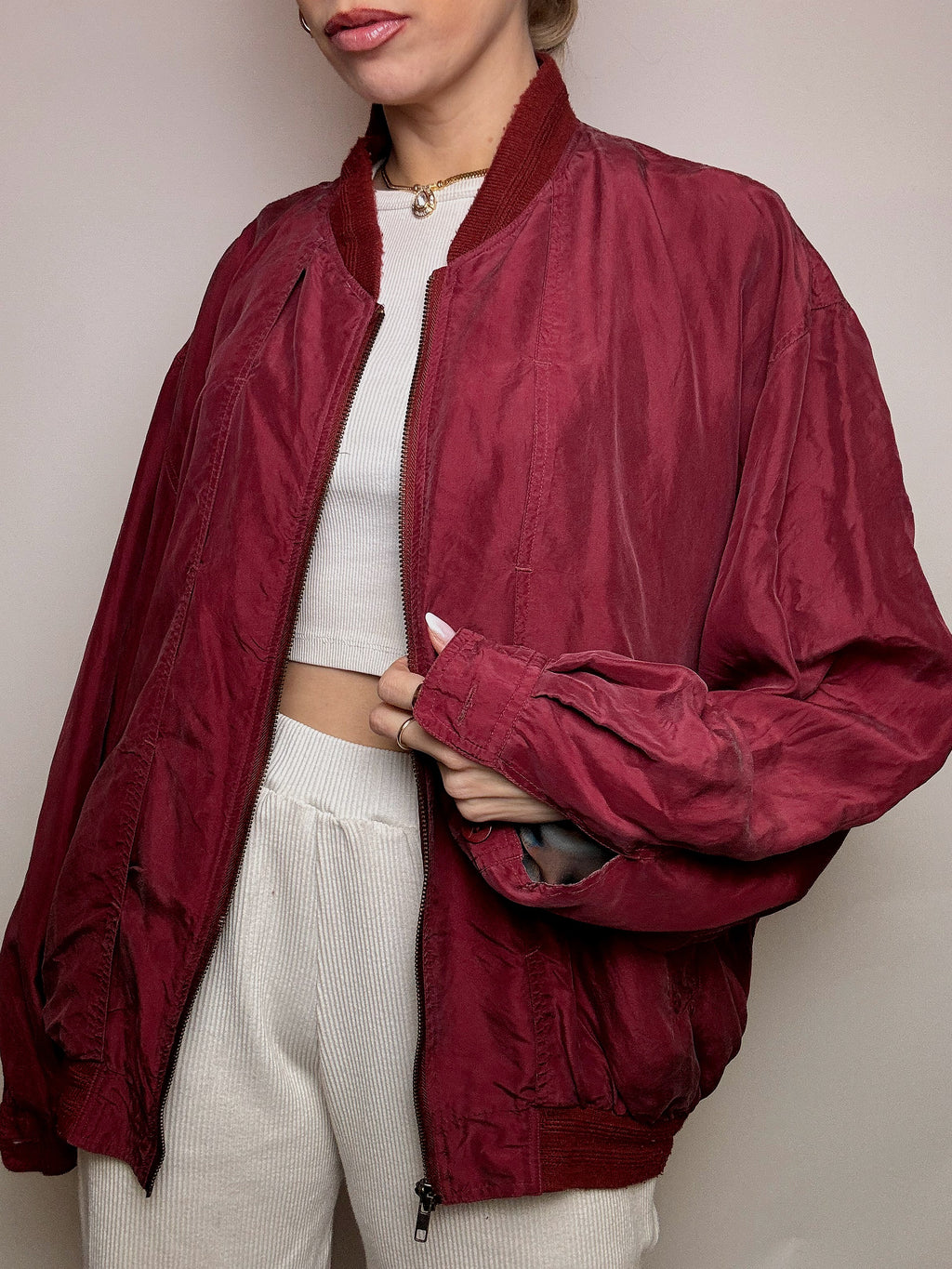 Vintage L/XL burgundy silk jacket