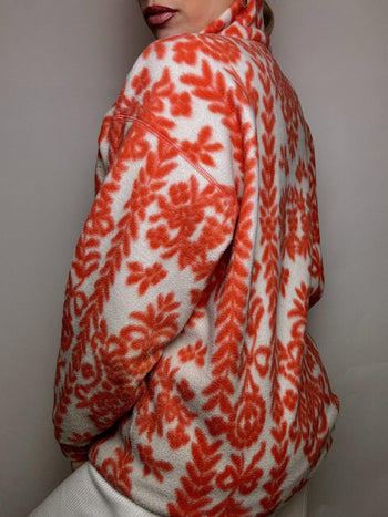 Cream and orange graphic fleece with zipped neck M vintage
