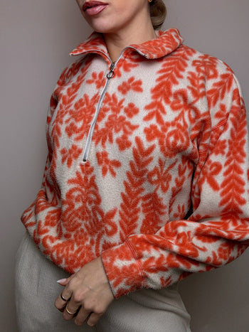 Cream and orange graphic fleece with zipped neck M vintage
