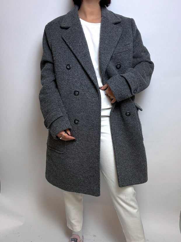 Manteau en laine gris chiné vintage M