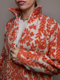 Cream and orange graphic fleece with zipped neck M vintage