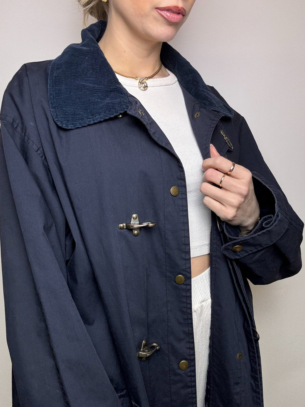 Vintage XL Navy Buckle Raincoat
