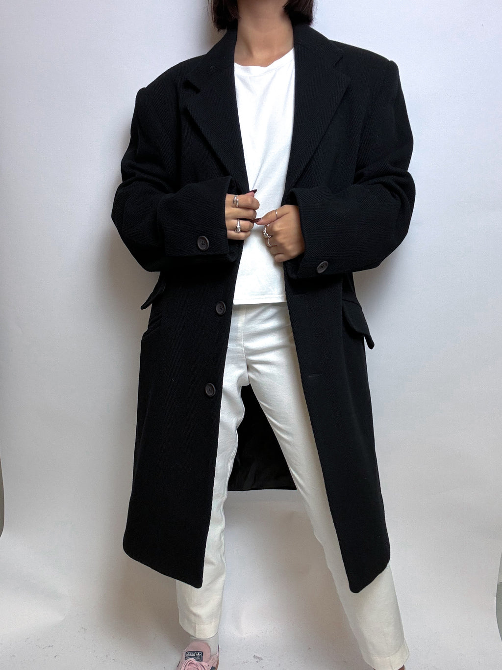 Vintage schwarzer Wollmantel M/L 