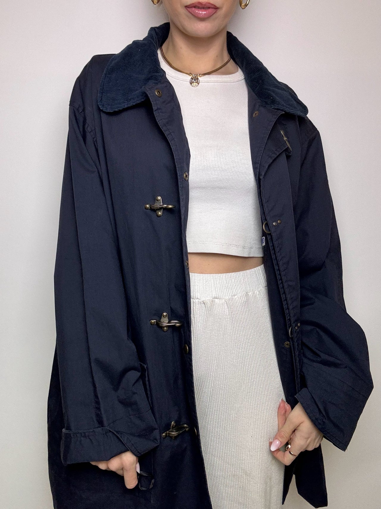 Vintage XL Navy Schnalle Regenmantel