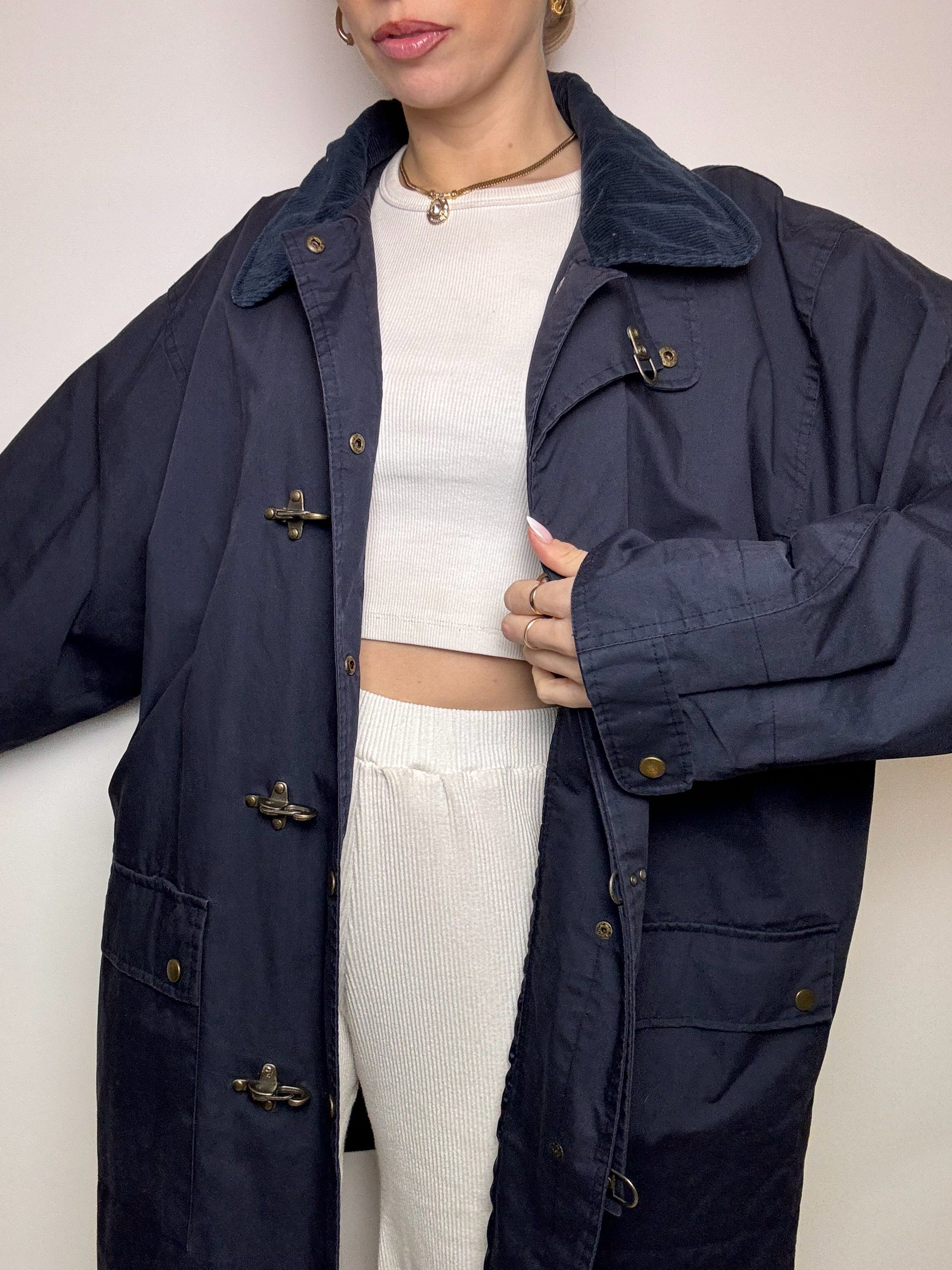 Vintage XL Navy Buckle Raincoat