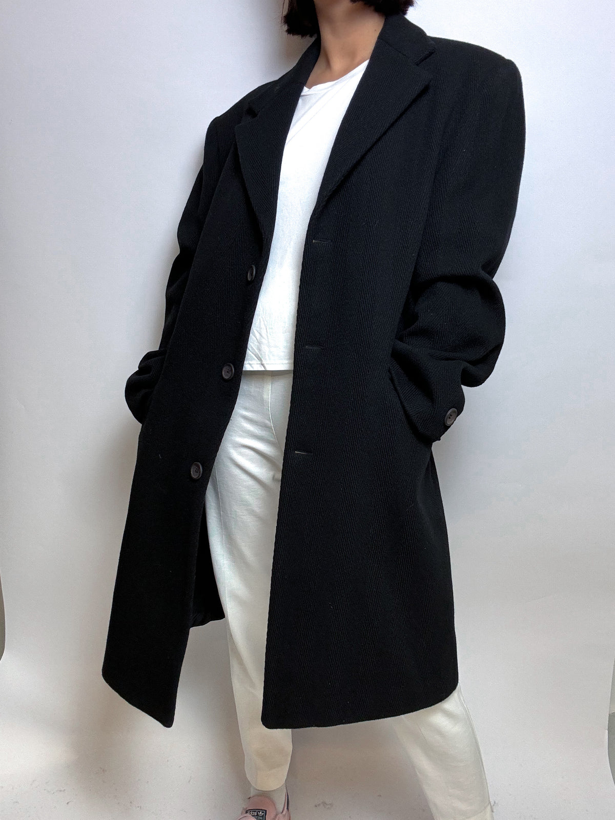 Vintage schwarzer Wollmantel M/L 