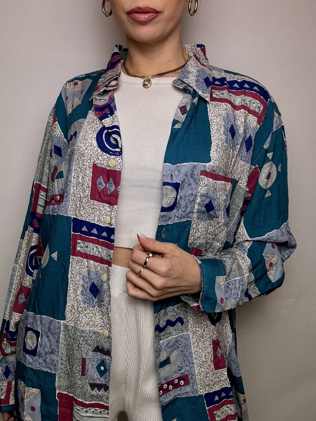 Chemise fluide imprimée abstrait L vintage