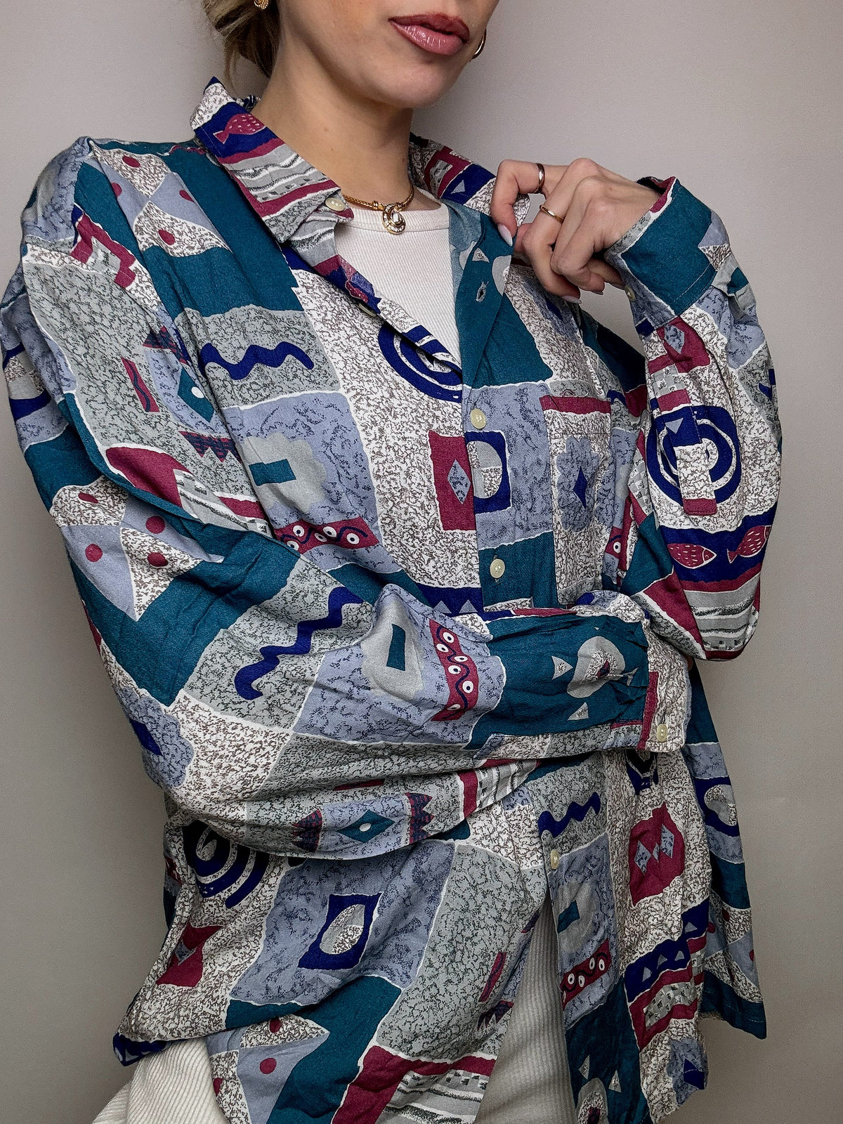 Chemise fluide imprimée abstrait L vintage