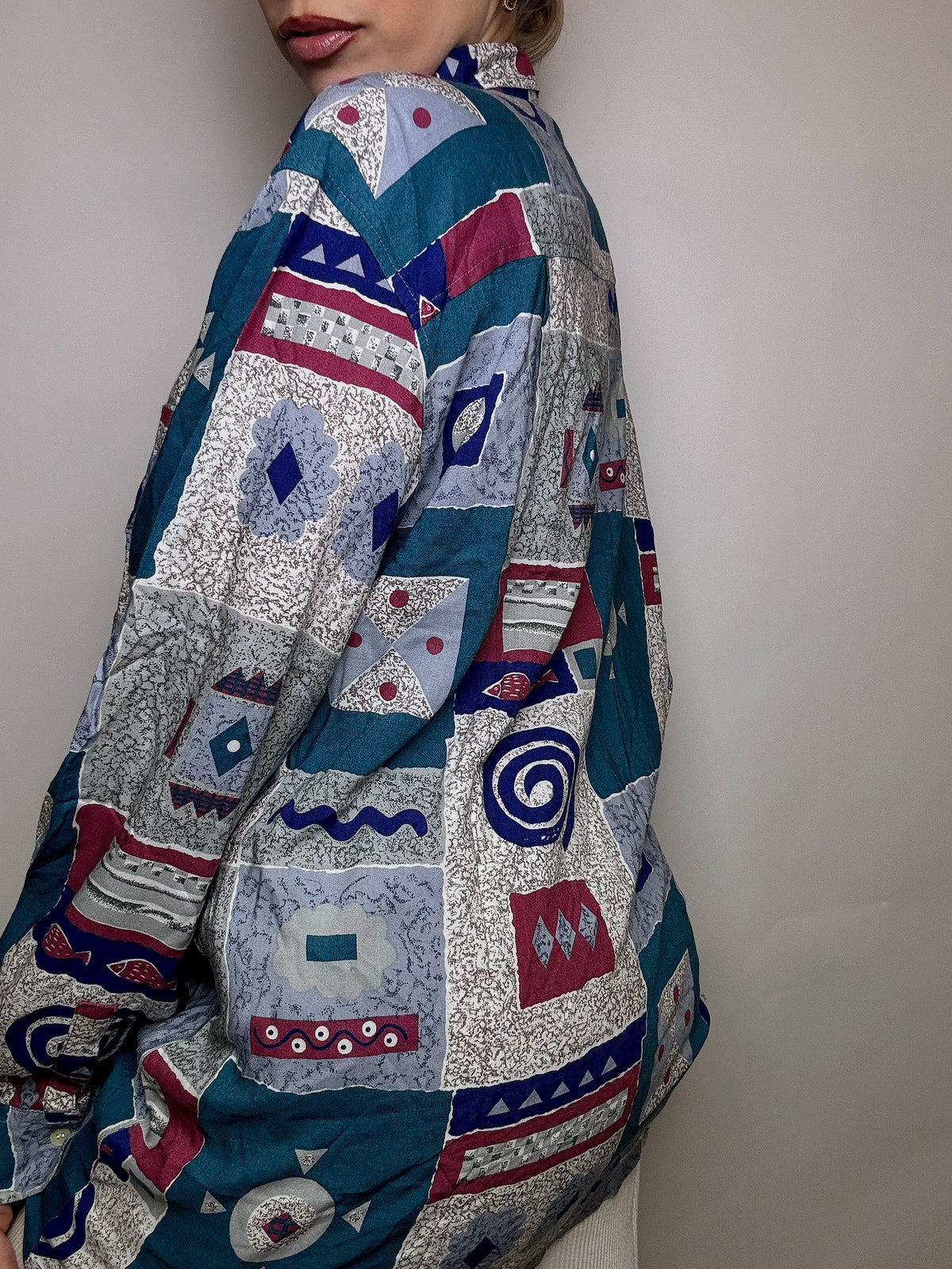 Chemise fluide imprimée abstrait L vintage