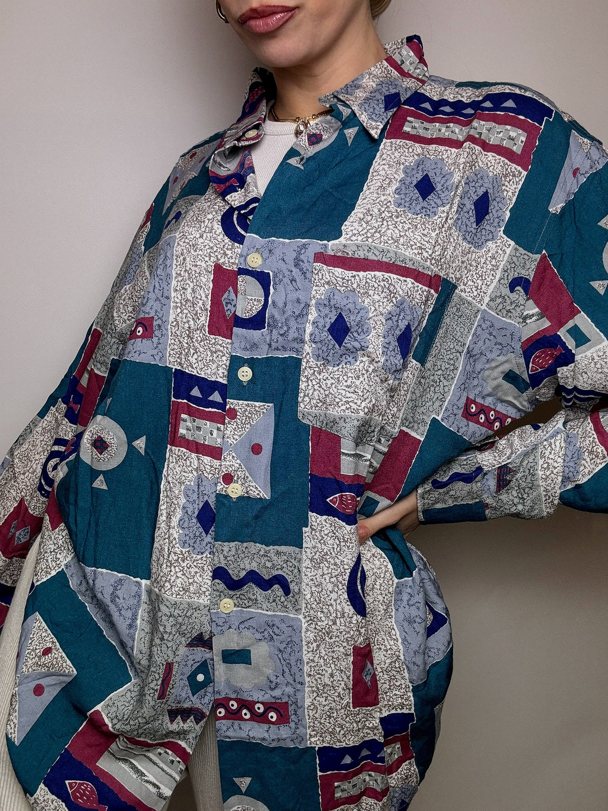 Chemise fluide imprimée abstrait L vintage