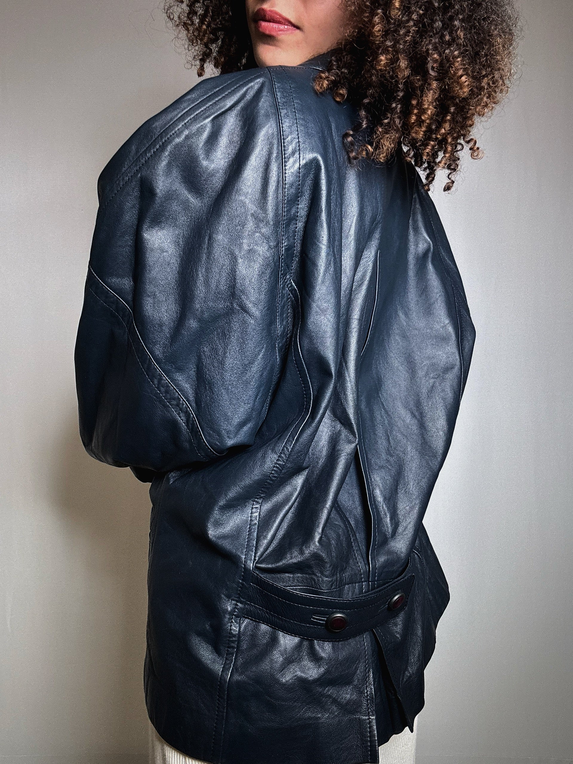 Veste en cuir bleue M/L vintage