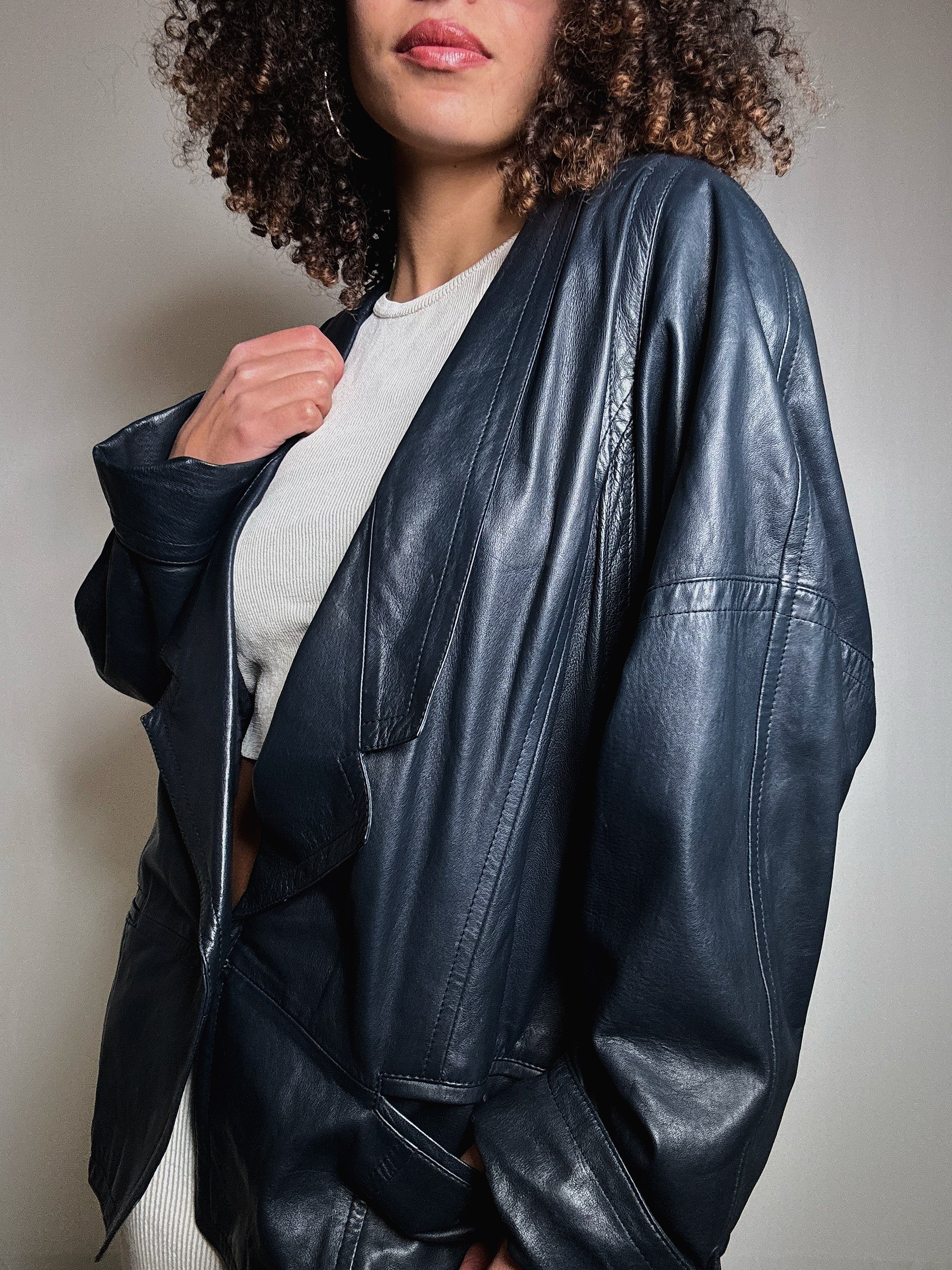 Veste en cuir bleue M/L vintage