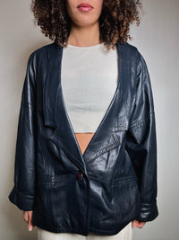 Vintage blue leather jacket M/L