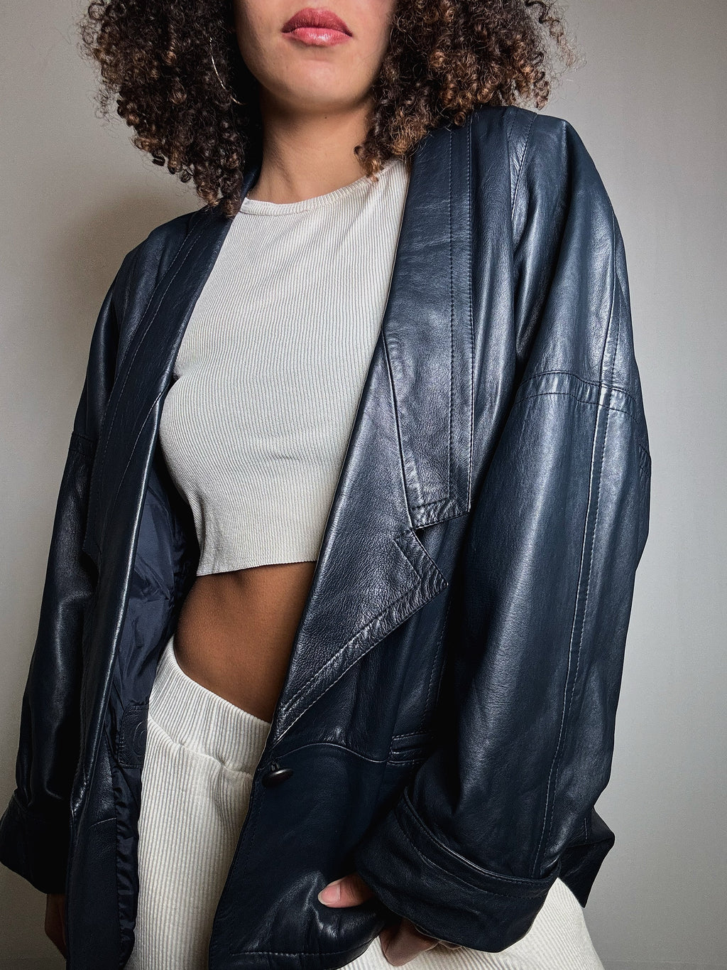 Vintage blue leather jacket M/L