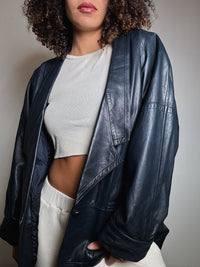 Vintage blue leather jacket M/L