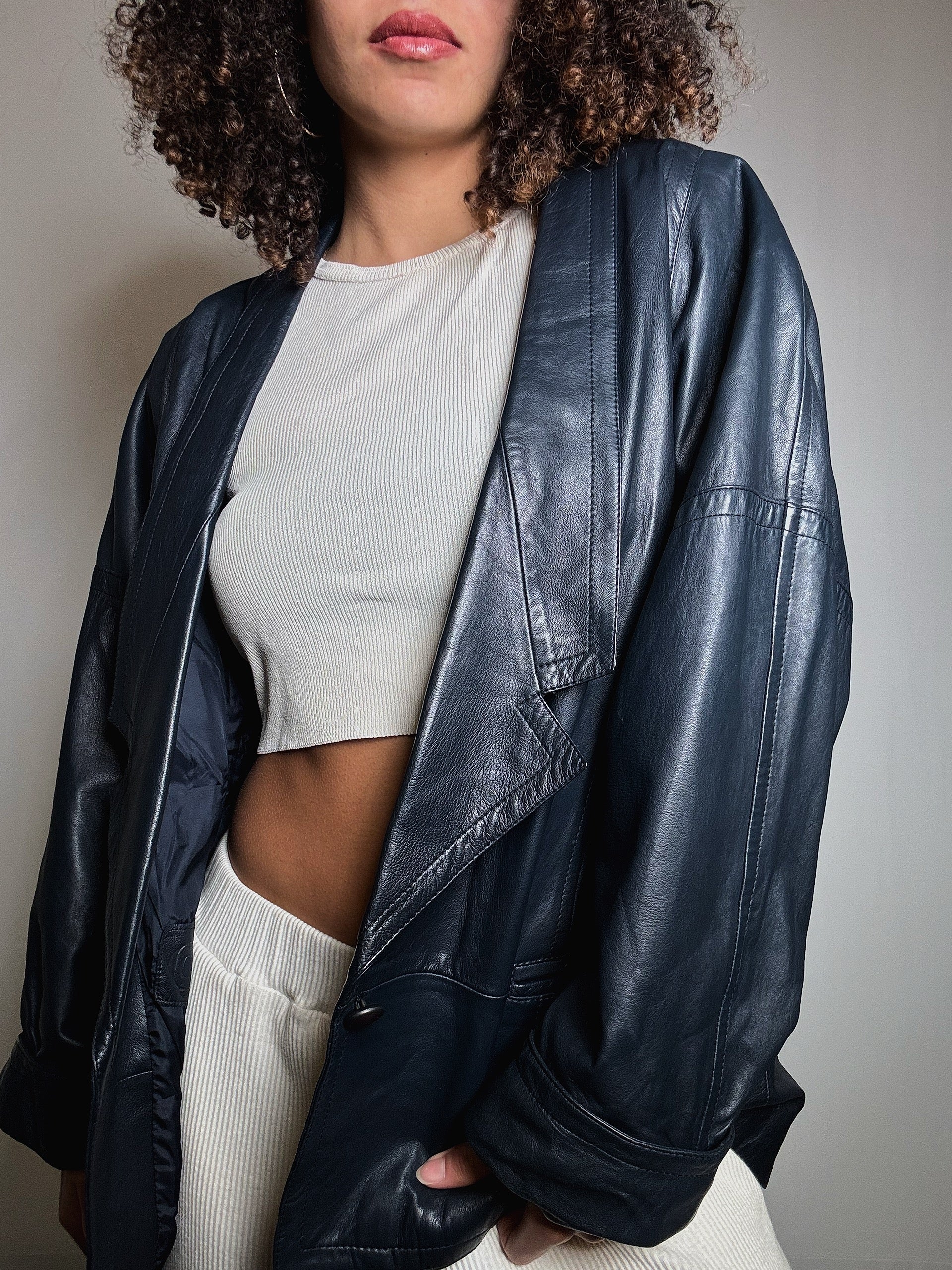 Vintage blue leather jacket M/L