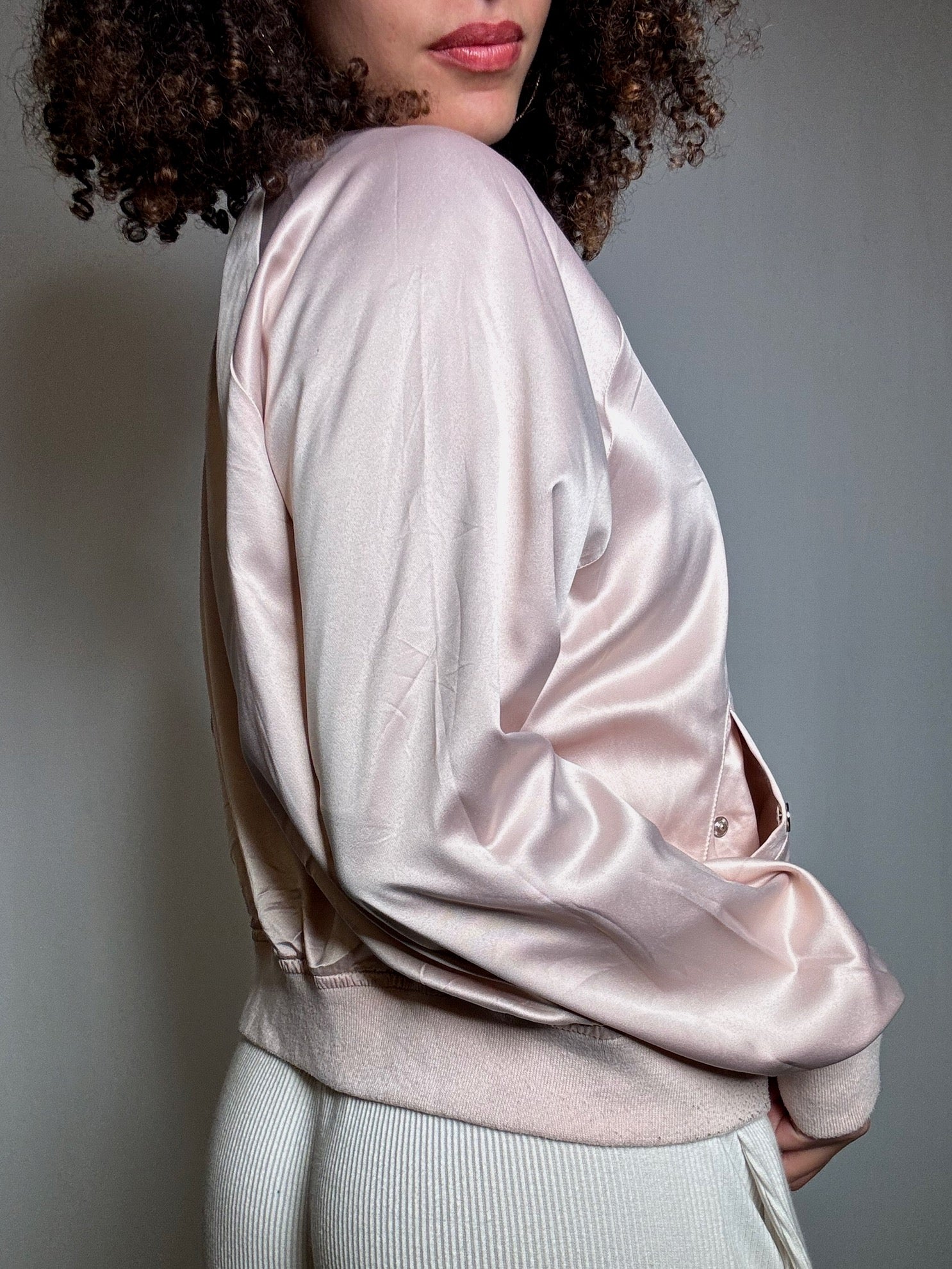 Bomber satin rose pale L vintage