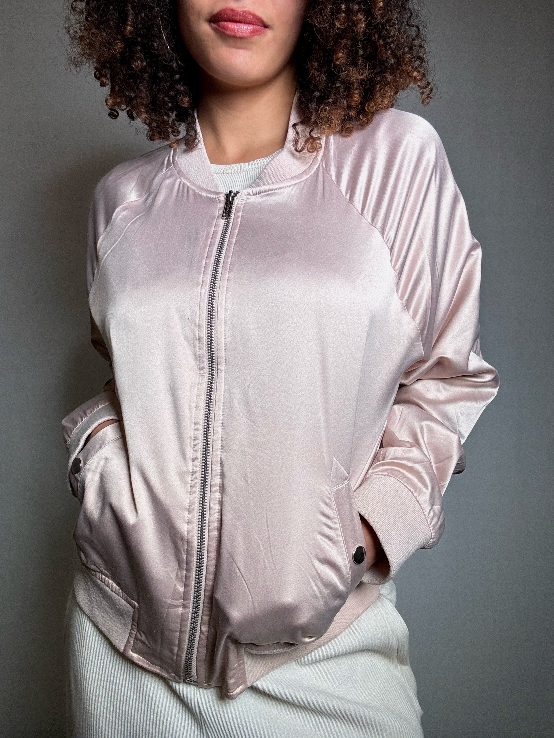 Bomber satin rose pale L vintage