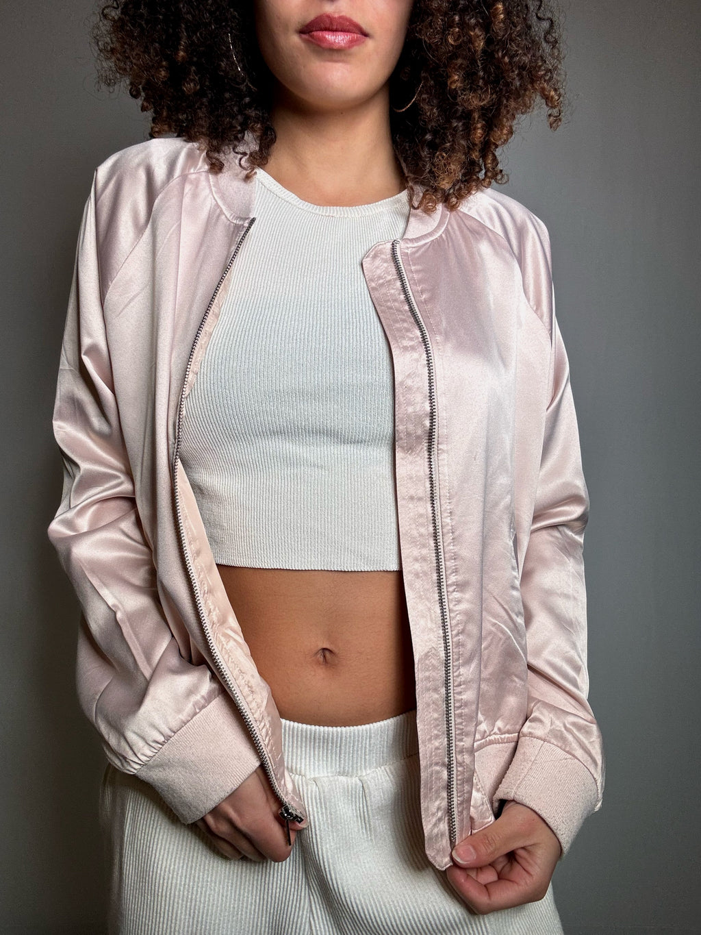 Bomber satin rose pale L vintage