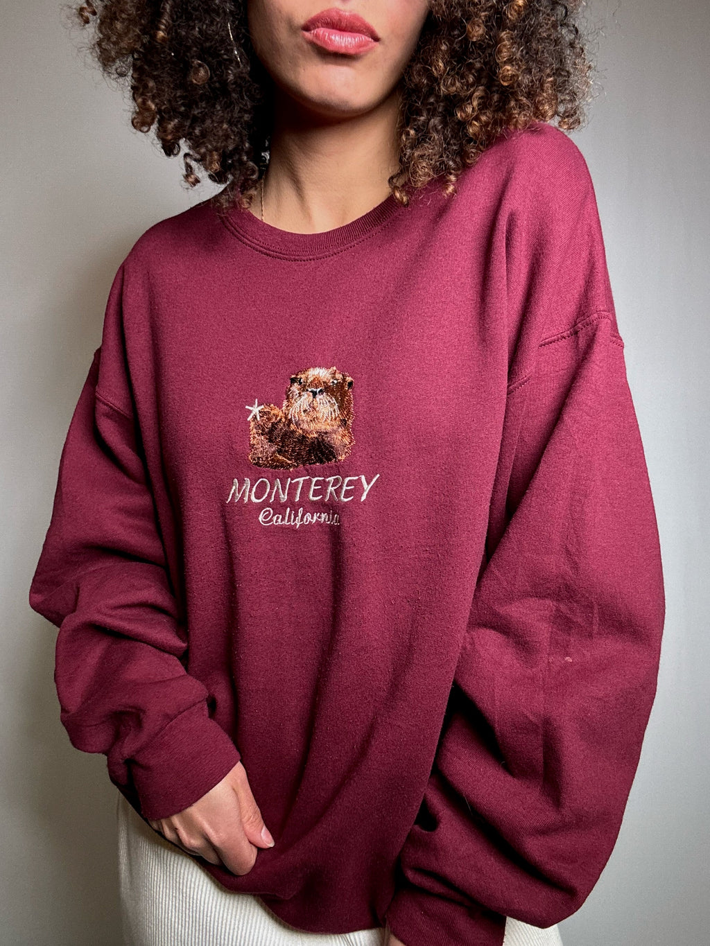 Sweatshirt bestickt Bordeaux XL Vintage