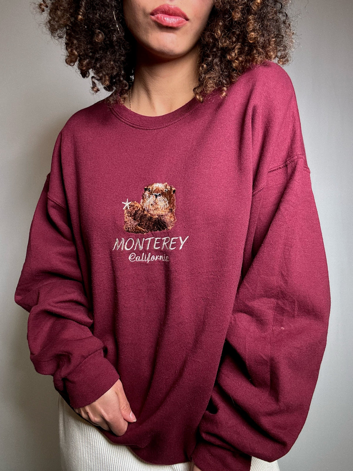 Sweatshirt bestickt Bordeaux XL Vintage