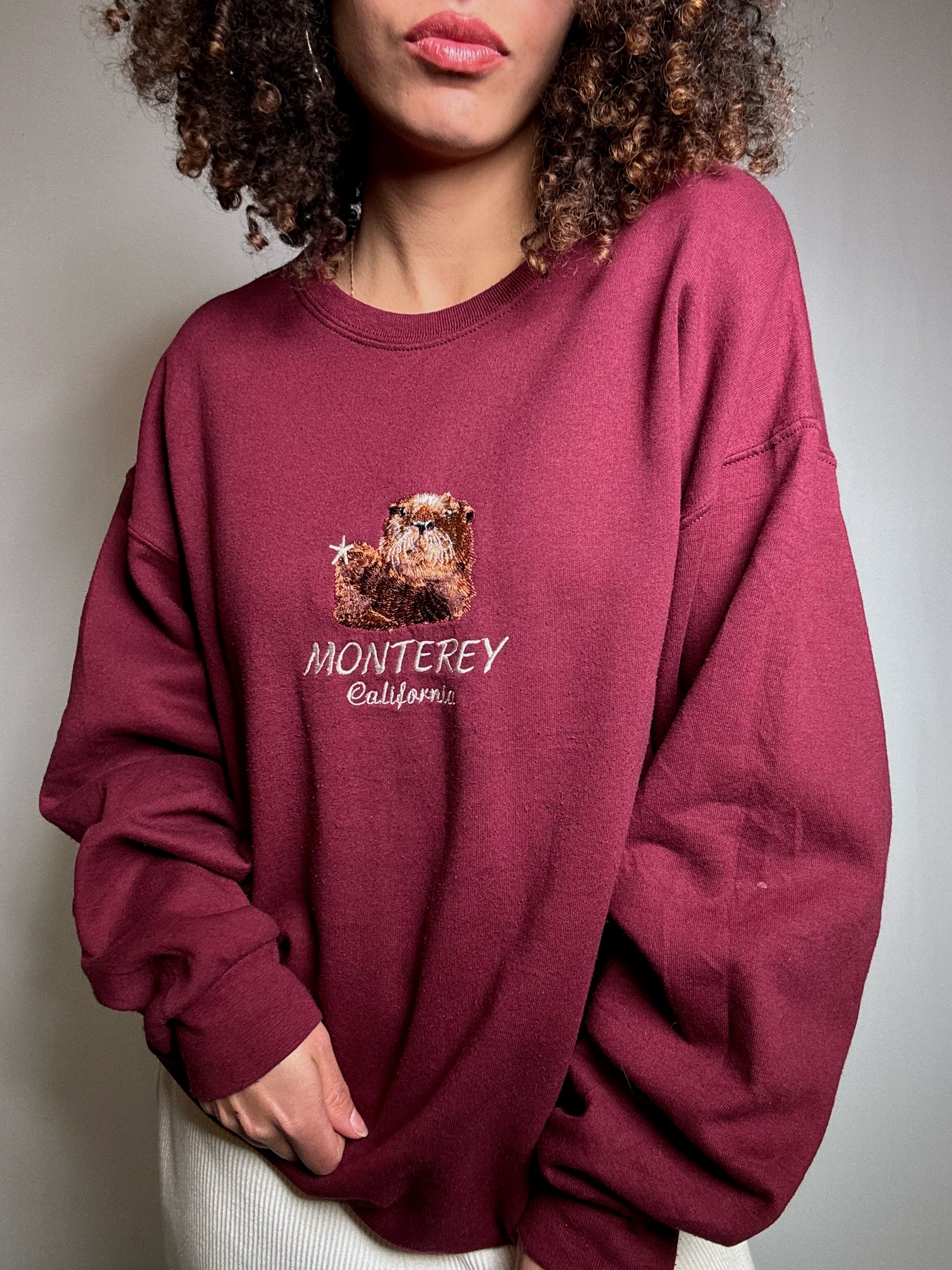 Sweatshirt bestickt Bordeaux XL Vintage
