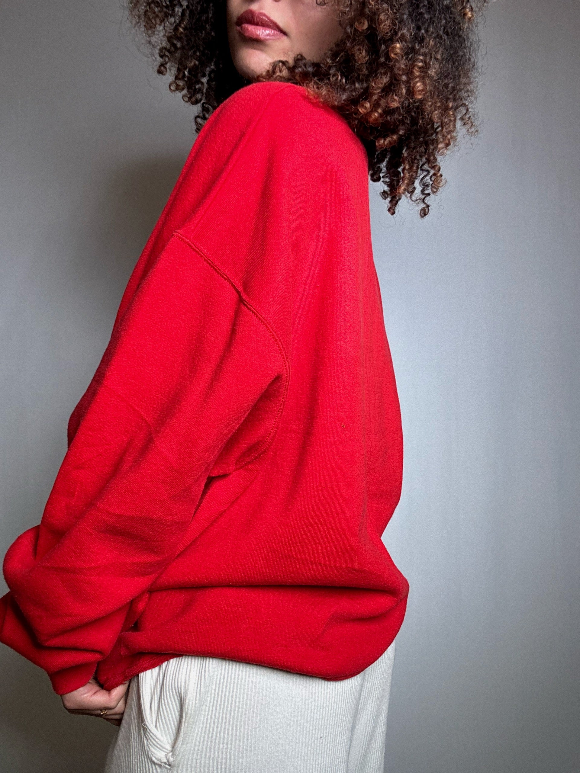 Sweat rouge brodé L vintage