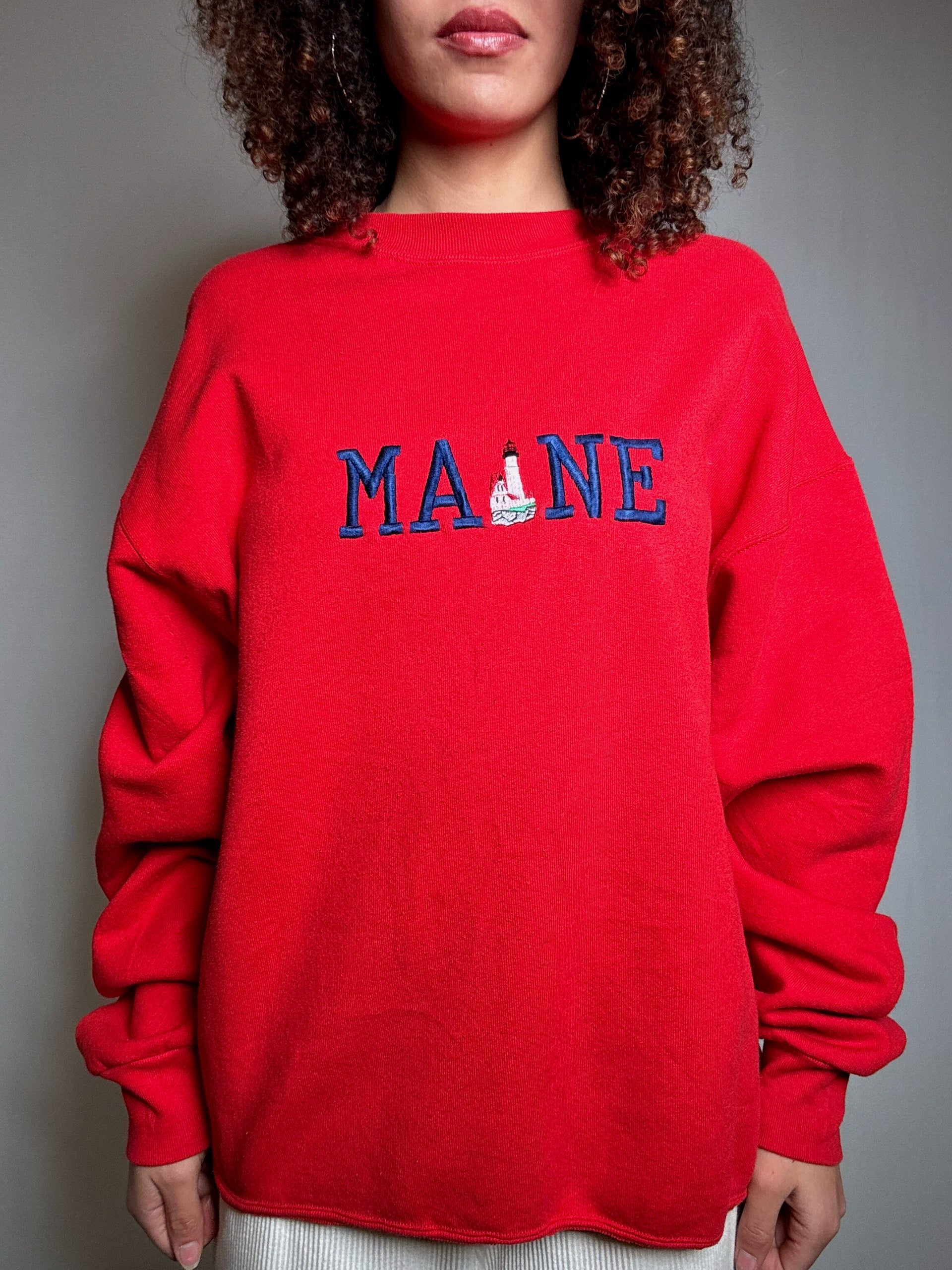 Sweat rouge brodé L vintage