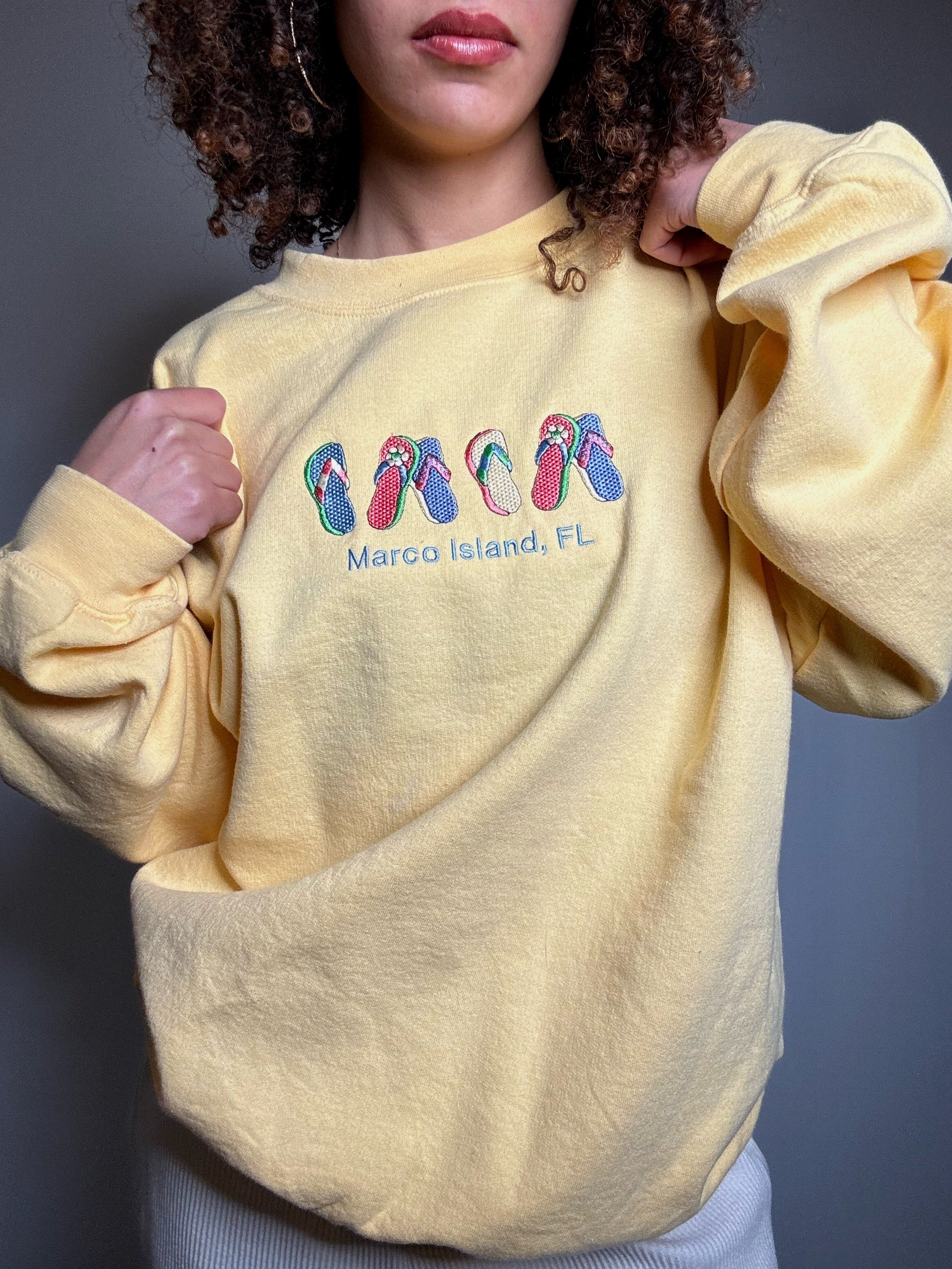 Sweat brodé jaune Marco Island L vintage