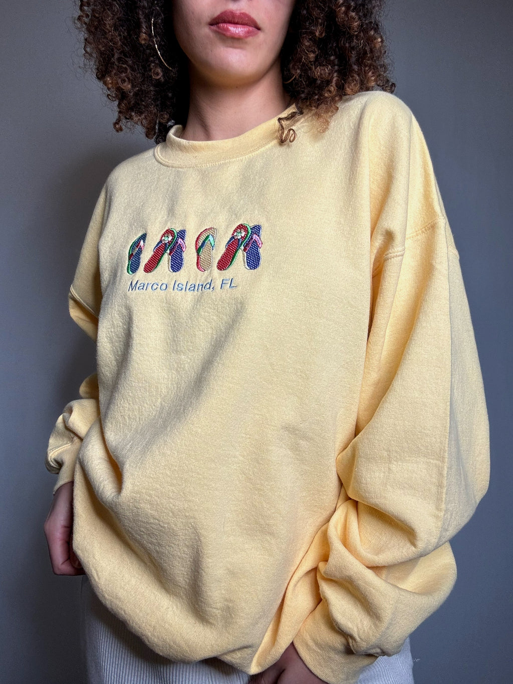 Yellow Embroidered Marco Island L Vintage Sweatshirt