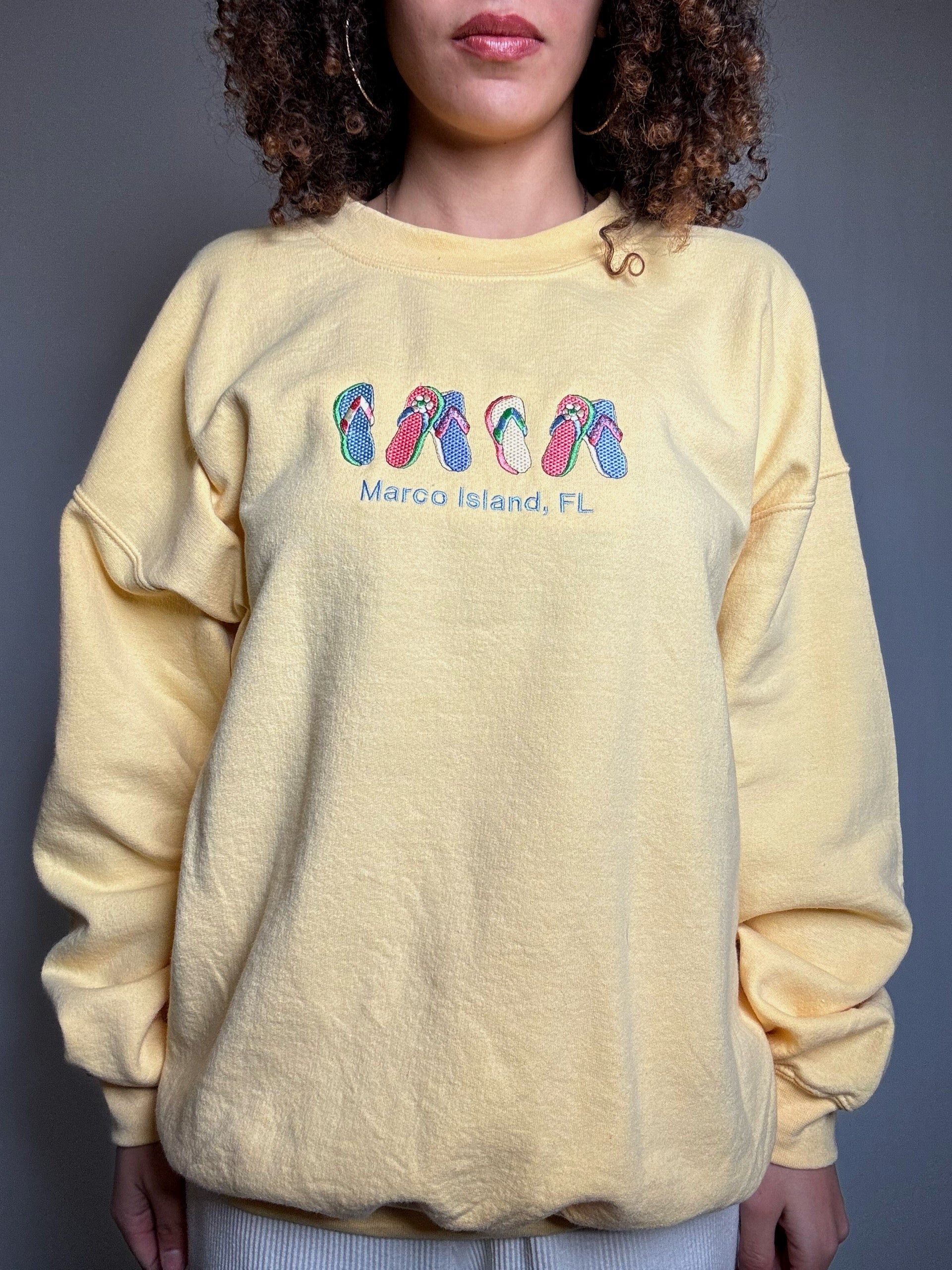 Yellow Embroidered Marco Island L Vintage Sweatshirt