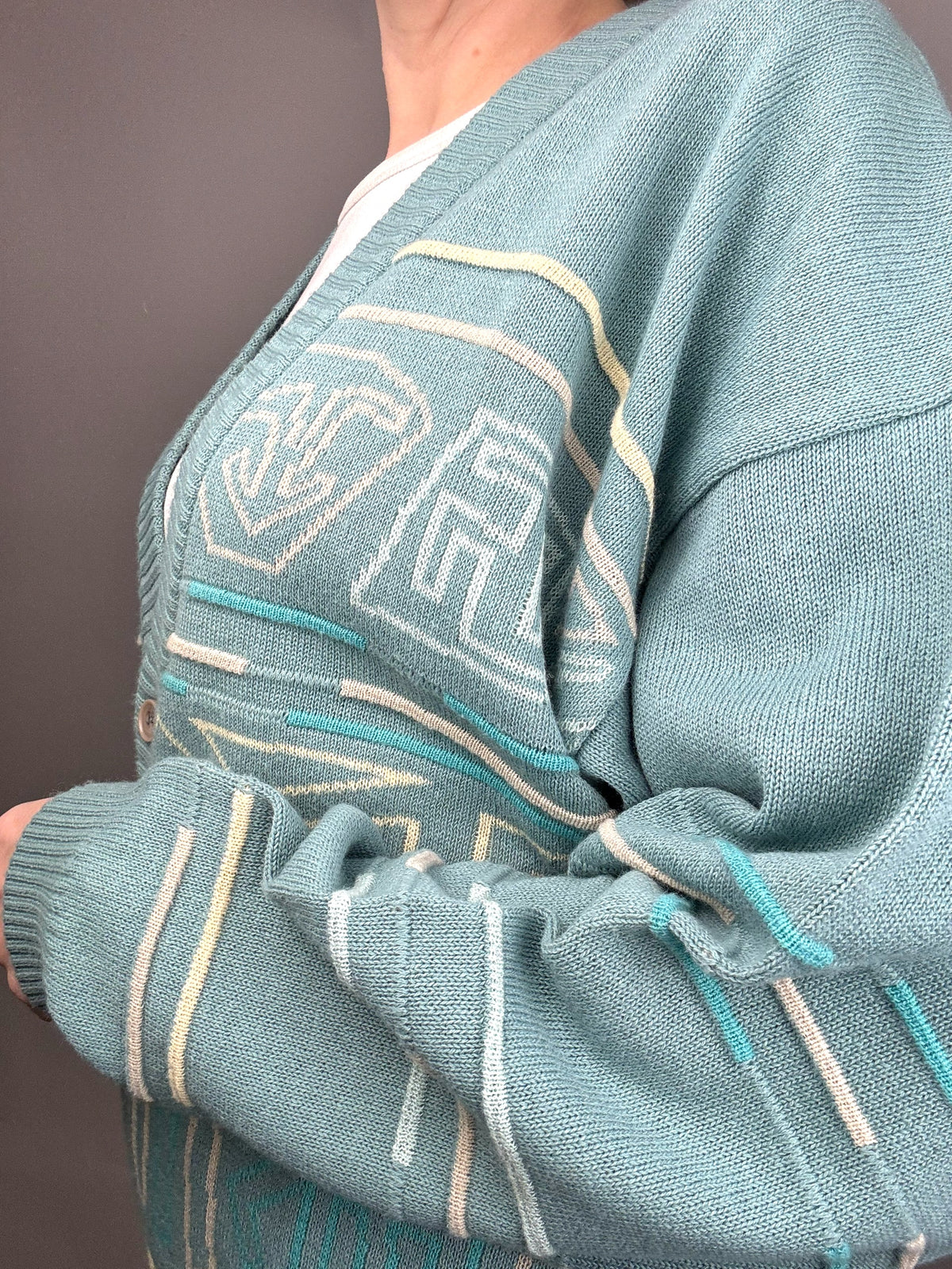 Vintage XL Cotton Mint Blue Patterned Cardigan