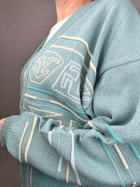 Vintage XL Cotton Mint Blue Patterned Cardigan